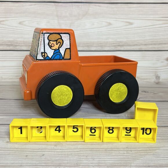 VTG Tupperware Tupper Toys Pick Em Up Truck Orange w/9 Number Cubes 70s Toy Car - Picture 13 of 13